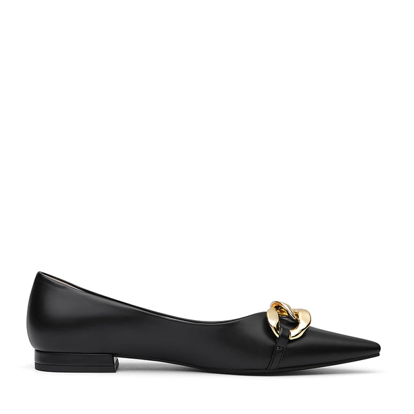 Chain Pointed Toe Ballet Flats - BLACK PU - 3